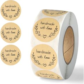 Aixoom 500PCS Handmade with Love Stickers, Kraft Made with Love Tags 1 Inch Seal Labels Self-Adhesive for Baked Packaging Envelope Homemade Gift Small Business