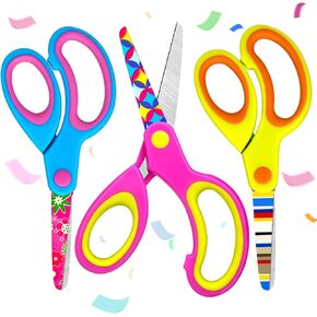 3PACK Kids Scissors Safety Children Scissors for School, Small Toddler Child Scissors with Blunt-Tip Floral Print Blade and Comfort Grip for DIY Arts School Classroom Supplies (3 Colors)