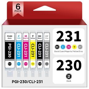PGI-230 CLI-231 Ink Cartridge Combo Pack Replacement for Canon 230 231 Ink Cartridges PGI230 CLI231 Ink Cartridges Compatible for Canon PIXMA TS8820 Inkjet Printer (6 Pack)