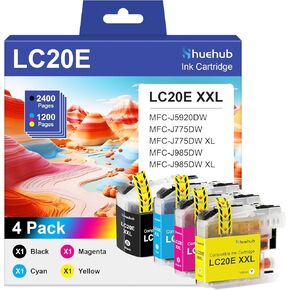 LC20E Super High Yield Ink Cartridge Replacement for Brother LC20E XXL LC20EXXL Ink Cartridges for MFC-J5920DW MFC-J775DW MFC-J775DWXL MFC-J985DW MFC-J985DWXL Printer, 4 Pack