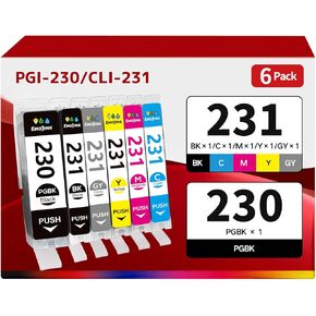 PGI-230 CLI-231 High Yield Ink Cartridge 6 (Pack) Value Pack Replacement for Canon 230 231 Ink Cartridges PG230 CLI231 Ink Cartridges Compatible for Canon PIXMA TS8820 Inkjet Printer