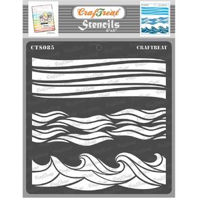 CrafTreat Reusable Wave Stencils for Painting on Wood, Canvas, Paper, Fabric, Floor, Wall and Tile -Waves - 6x6 Inches - DIY Art and Craft Stencils of Waves - Scene Stencils Nature