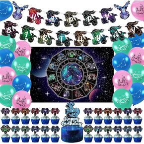 Zodiac Capricorn Party Decorations Zodiac Gifts Capricorn Backdrop Happy Birthday Banner Cake Topper Capricorn Birthday Party Decorations