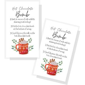 Boutique Marketing Hot Chocolate Bomb Instruction Cards | Physical Printed 2x3.5inch inches Business Card | White Card with Red Mug and Greenery Design