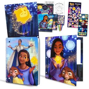 Disney Wish School Supplies - Disney Wish Folder Bundle Includes 1 Disney Asha Notebook and 2 Disney Wish Folders Plus Disney Wish Playpack, Stickers, More | Disney Wish Accessories for Girls
