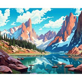 مجموعات الطلاء بالأرقام مقاس 16 × 20 بوصة لوحة زيتية قماشية يمكنك صنعها بنفسك للأطفال والطلاب والكبار المبتدئين مع فرش وصبغة أكريليك - رسم المناظر الطبيعية للجبال الثلجية والبحيرات (بدون إطار) in Kuwait