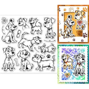 GLOBLELAND Cartoon Dogs Clear Stamp for Card Making Funny Dogs Clear Silicone Stamp Pets Silicone Clear Seal Stamp Paw Prints Transparent Stamp for DIY Scrapbooking Journal Album Decor
