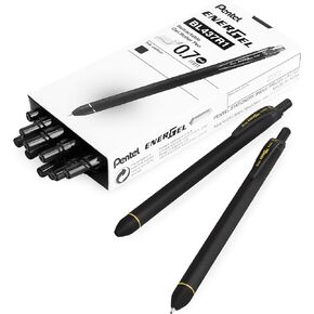 Pentel Energel BL437R1 Retractable Gel Ink Rollerball Pen - 0.7mm Nib - Black - Pack of 14