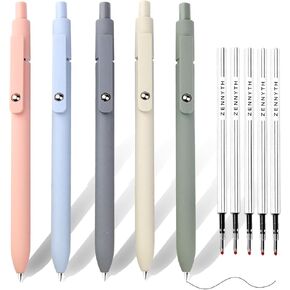 أقلام حبر جل سريعة الجفاف، أقلام لطيفة ذات نقاط دقيقة، أقلام كروية دوارة قابلة للسحب، أقلام كتابة ناعمة، تدوين الملاحظات للوازم المكتبية اللطيفة، 5 ألوان، 5 عبوات سوداء (متعددة الألوان) in Kuwait