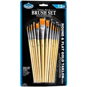 Royal and Langnickel Round/Flat Taklon Variety Brush Set - Gold (Pack of 12)