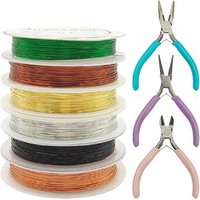 Set of 9 Jewelry Making Tools Kit, lyfLux Jewelry Pliers with Jewelry Beading Wire, Includes Chain Nose Pliers, Round Nose Pliers, Wire Cutters and 6 Rolls Craft Wire, Crafts, Jewelry Making Supplies