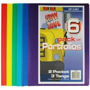 Top Flight Two Pocket Portfolio with Tangs, Assorted Colors, 6 Pack (4660255)