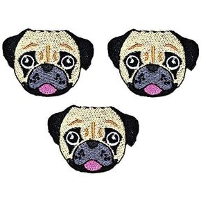 Umama Patch Set of 3 Mini Cute Pretty Pug Dog Puppy Embroidered Iron On Applique Patch Pug Dog Breed Canine Cartoon kids Patch Craft Decorative Repair Clothing Jeans T-Shirt Hat Backpacks