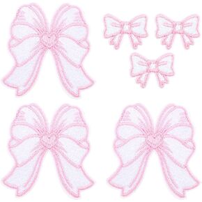 TIESOME Bow Patches Self-Adhesive, 6 PCS Pink Bowknot Embroidery Appliques 2 inch 1 inch Patches Iron Cute Bow Applique Sewing on Decorative Patch for Jeans Hats Jacket Bags Clothes