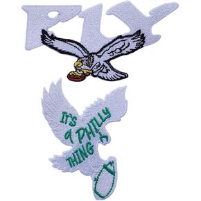 2Pcs Fly Word and Philly Thing White Eagles Embroidery PatchesWord,Iron On or Sew On