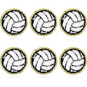 6Pcs Volleyball Patches Gold Edges Chenille Volleyball Iron On Patches Volleyball Patch for Heat Press with Gold Edges Volleyball Embroidered Patches for Hats Backpacks Clothes
