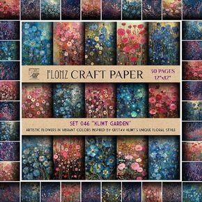 Scrapbook Paper (30 Pages 12"x12") Klimt Garden: Artistic Flowers in Vibrant Colors Inspired by Gustav Klimt's Unique Floral Style FLONZ Vintage Styled Double Sided Paper Pad for Craft Cardmaking