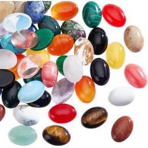 SUPERFINDINGS 48pcs Oval Dyed Natural Agate Cabochons 14x10mm Flatback Semi-Precious Gemstones Cabochons 23 Colors Healing Quartz Chakra Crystal Stone for Jewelry Making