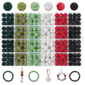 240pcs 24 Colors Rhinestone Beads for Crafts, Sparkle Round Clay Beads Crystal Disco Ball Clay Rhinestone Beads for DIY Jewelry Making Bracelet Necklace Earring and Christmas Decoration(10mm)
