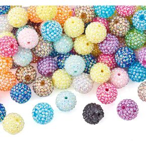 Beadthoven 100pcs Resin Rhinestone Beads, 20mm Focal Beads for Pens, Sparkly Disco Ball Beads AB Candy Color Crystal Bling Diamond Beads Glittery Bubblegum Beads for DIY Jewelry Making Keychain