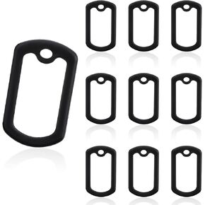 10 Pack Dog Tag Silicone Silencer Military Silicone Engraved Dogs Pet Collar ID Tag Case Black Army Rubbers Tags Silencers Protect Cover 1.96 × 1.18 Inches for Reduce Dogtag Noise