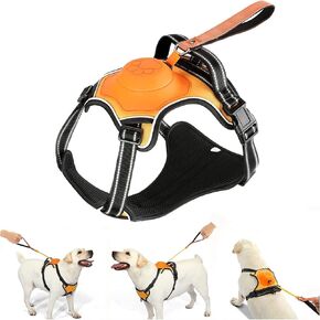 Dog Harness for Large Dogs, Upgrade 2-in-1 No Pull Dog Harness & Retractable Dog Leash【Auto-Lock Function】 Large Dog Harness, Reflective and Adjustable Dog Harness with Control Handle