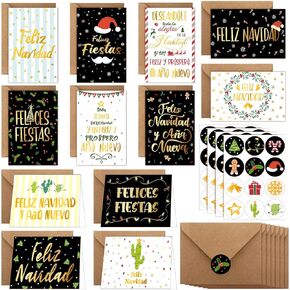 Zhanmai 48 Pcs Christmas Spanish Cards with Envelopes Feliz Navidad Greeting Cards Hispanic Christmas Cards Tarjetas Navideñas Cards with Seal Sticker for Christmas Xmas Holiday Gifts