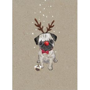 Tree-Free Greetings Holiday Greeting Cards, Pug Happy Christmas, Vintage Brown Recycled Paper, Boxed Note Card Set, 10-Pack (HB93301)