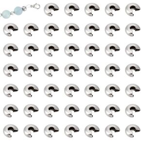 UNICRAFTALE 100pcs Half Round Open Crimp Beads Knot Covers Stainless Steel Crimp Beads Covers Beads End Tip Metal Material 5mm Diameter Crimp Beads for Jewelry DIY Making Stainless Steel Color
