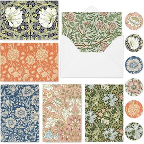 AnyDesign William Morris Greeting Cards with Envelopes Stickers Vintage Floral Stationery Cards Retro Flower Blank Note Cards for Wedding Birthday Baby Shower Thank You Supplies, 4 x 6 Inch