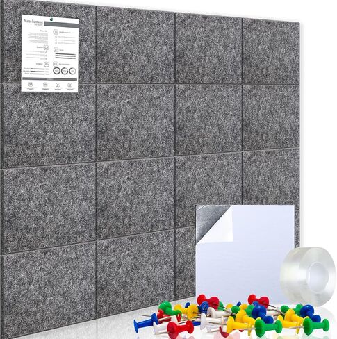 16 حزمة من بلاط الحائط مقاس 48 × 48 بوصة، لوحات دبوس للجدران، لوحات فلين كبيرة للجدران، لوحات إعلانات بديلة للجدران مع 100 دبابيس دفع، لوحة فلين رمادية داكنة للمكتب والمنزل والمدرسة in Saudi Arabia