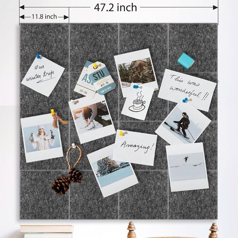 16 حزمة من بلاط الحائط مقاس 48 × 48 بوصة، لوحات دبوس للجدران، لوحات فلين كبيرة للجدران، لوحات إعلانات بديلة للجدران مع 100 دبابيس دفع، لوحة فلين رمادية داكنة للمكتب والمنزل والمدرسة in Saudi Arabia
