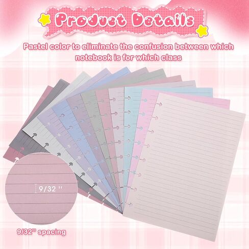 PerKoop 12 Pack 600 Sheets Half-letter Size Discbound Lined Planner Refill 5.5'' x 8.5'' College Ruled Size A5 8 Disc Notebooks 12 Colors Disc Notebooks Refill for Refill Journaling (Candy Color) in Saudi Arabia