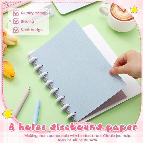 PerKoop 12 Pack 600 Sheets Half-letter Size Discbound Lined Planner Refill 5.5'' x 8.5'' College Ruled Size A5 8 Disc Notebooks 12 Colors Disc Notebooks Refill for Refill Journaling (Candy Color) in Saudi Arabia