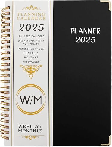 2025 Planner, Planner 2025, 2025 Planner Weekly and Monthly, 2025 Calendar Monthly Planner with Printed Tabs Jan 2025 - Dec 2025, Flexible Cover Twin-Wire Binding Daily Organizer, 8.5 X 6.1 Inch Black in Saudi Arabia