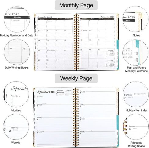 2025 Planner, Planner 2025, 2025 Planner Weekly and Monthly, 2025 Calendar Monthly Planner with Printed Tabs Jan 2025 - Dec 2025, Flexible Cover Twin-Wire Binding Daily Organizer, 8.5 X 6.1 Inch Black in Saudi Arabia