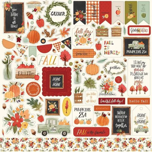 Carta Bella Paper Company Hello Autumn Element Sticker, red, Teal, Yellow, Orange, Black, 12-x-12-inch in Kuwait