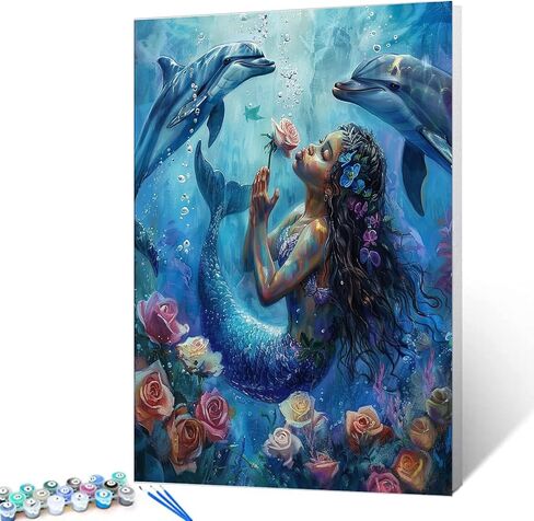 Tucocoo Green Mermaid Paint by Number for Adults Canvas Ocean Painting by Numbers Kits for Adult Include Acrylic Paints&Paintbrush,DIY Underwater World Mermaid for Home Wall Decor16x20inch No Frame in Kuwait