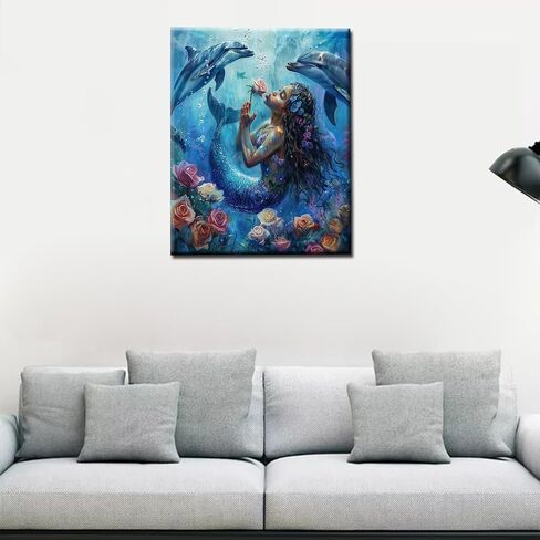 Tucocoo Green Mermaid Paint by Number for Adults Canvas Ocean Painting by Numbers Kits for Adult Include Acrylic Paints&Paintbrush,DIY Underwater World Mermaid for Home Wall Decor16x20inch No Frame in Kuwait