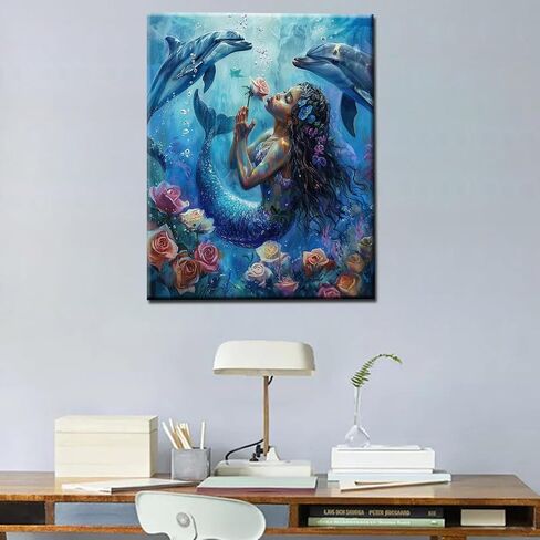 Tucocoo Green Mermaid Paint by Number for Adults Canvas Ocean Painting by Numbers Kits for Adult Include Acrylic Paints&Paintbrush,DIY Underwater World Mermaid for Home Wall Decor16x20inch No Frame in Kuwait