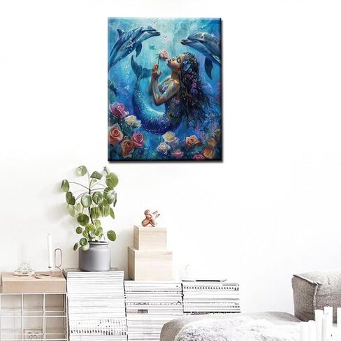 Tucocoo Green Mermaid Paint by Number for Adults Canvas Ocean Painting by Numbers Kits for Adult Include Acrylic Paints&Paintbrush,DIY Underwater World Mermaid for Home Wall Decor16x20inch No Frame in Kuwait