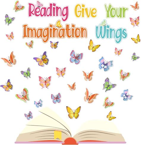 TaoBary 78 Pcs Classroom Reading Bulletin Board Set Reading Gives You Wings Bulletin Board 3D Butterfly Bulletin Board Decorations Cutouts for Classroom Back to School Reading Wall Decor Supplies in Saudi Arabia