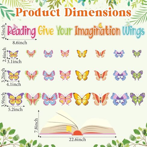 TaoBary 78 Pcs Classroom Reading Bulletin Board Set Reading Gives You Wings Bulletin Board 3D Butterfly Bulletin Board Decorations Cutouts for Classroom Back to School Reading Wall Decor Supplies in Saudi Arabia