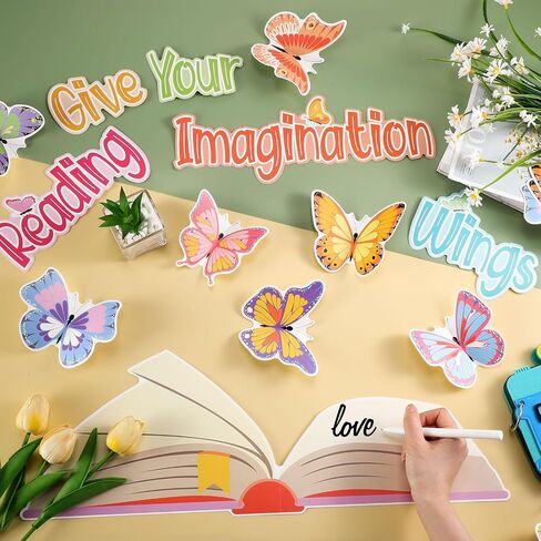 TaoBary 78 Pcs Classroom Reading Bulletin Board Set Reading Gives You Wings Bulletin Board 3D Butterfly Bulletin Board Decorations Cutouts for Classroom Back to School Reading Wall Decor Supplies in Saudi Arabia