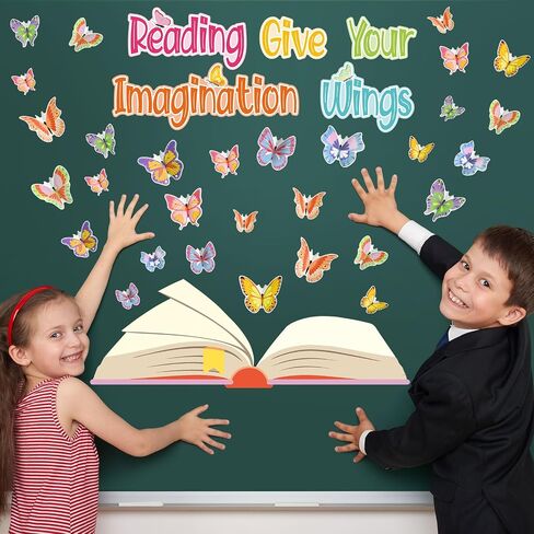 TaoBary 78 Pcs Classroom Reading Bulletin Board Set Reading Gives You Wings Bulletin Board 3D Butterfly Bulletin Board Decorations Cutouts for Classroom Back to School Reading Wall Decor Supplies in Saudi Arabia