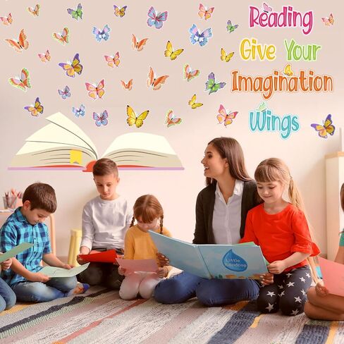 TaoBary 78 Pcs Classroom Reading Bulletin Board Set Reading Gives You Wings Bulletin Board 3D Butterfly Bulletin Board Decorations Cutouts for Classroom Back to School Reading Wall Decor Supplies in Saudi Arabia