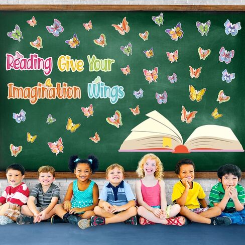 TaoBary 78 Pcs Classroom Reading Bulletin Board Set Reading Gives You Wings Bulletin Board 3D Butterfly Bulletin Board Decorations Cutouts for Classroom Back to School Reading Wall Decor Supplies in Saudi Arabia