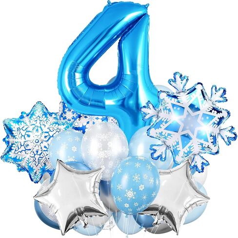 40IN 4 Balloon Numbers, 4 Balloon Snow Birthday Party Decorations, Snowflake Balloons, Silver and Blue Balloons, 4th Birthday Decorations for Girl Teen in Saudi Arabia