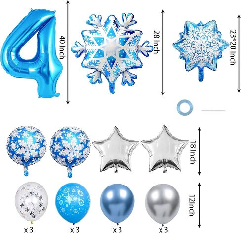 40IN 4 Balloon Numbers, 4 Balloon Snow Birthday Party Decorations, Snowflake Balloons, Silver and Blue Balloons, 4th Birthday Decorations for Girl Teen in Saudi Arabia
