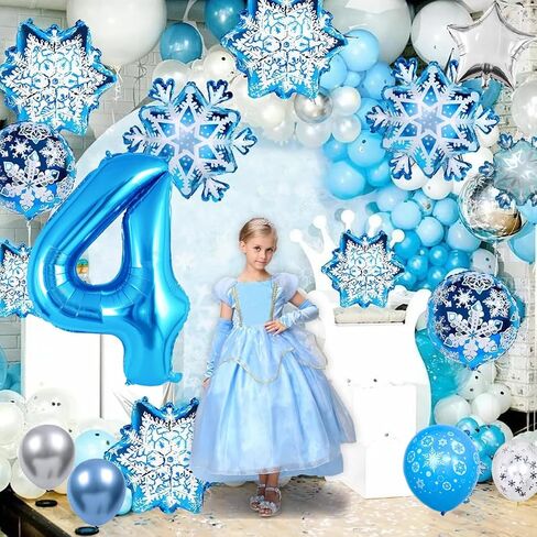 40IN 4 Balloon Numbers, 4 Balloon Snow Birthday Party Decorations, Snowflake Balloons, Silver and Blue Balloons, 4th Birthday Decorations for Girl Teen in Saudi Arabia